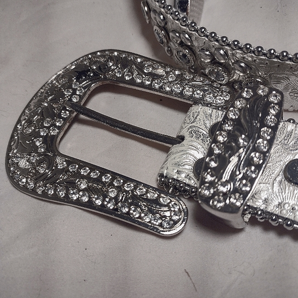 Blazin Roxx White/Gray Large Rhinestone Bling Belt